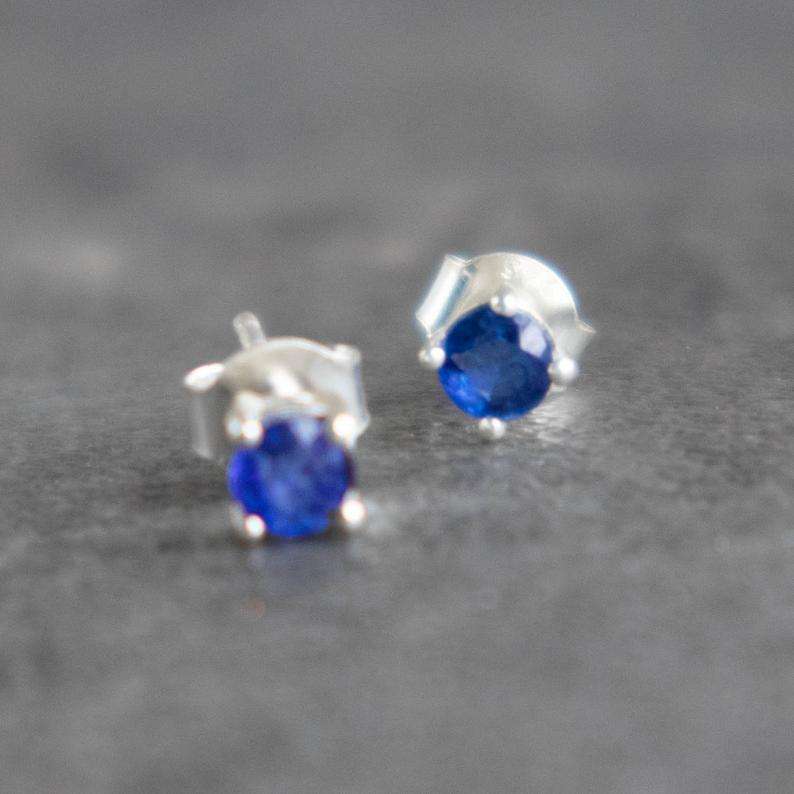 Sapphire Stud Earrings Silver