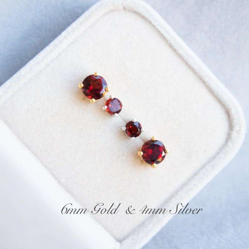 Garnet 4mm and 6mm Earrings