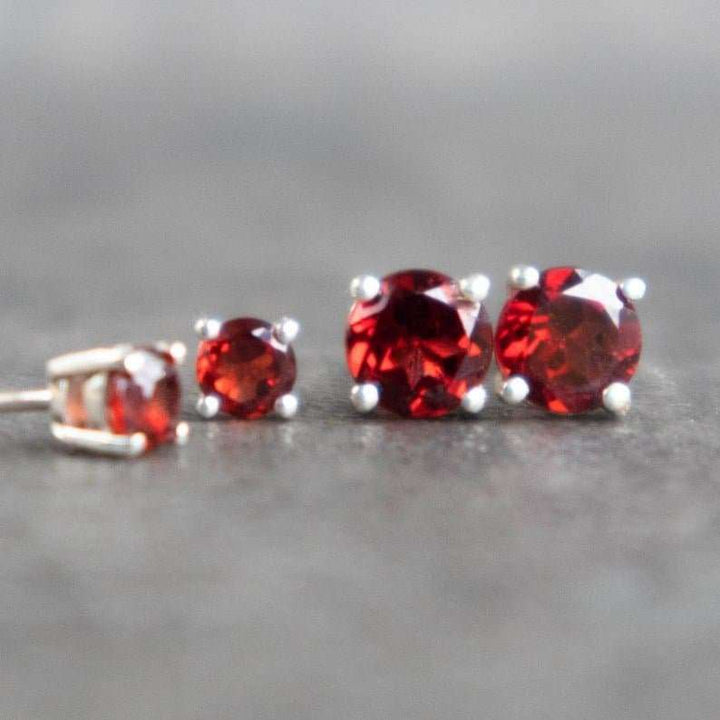 Garnet Stud Earrings Sterling Silver