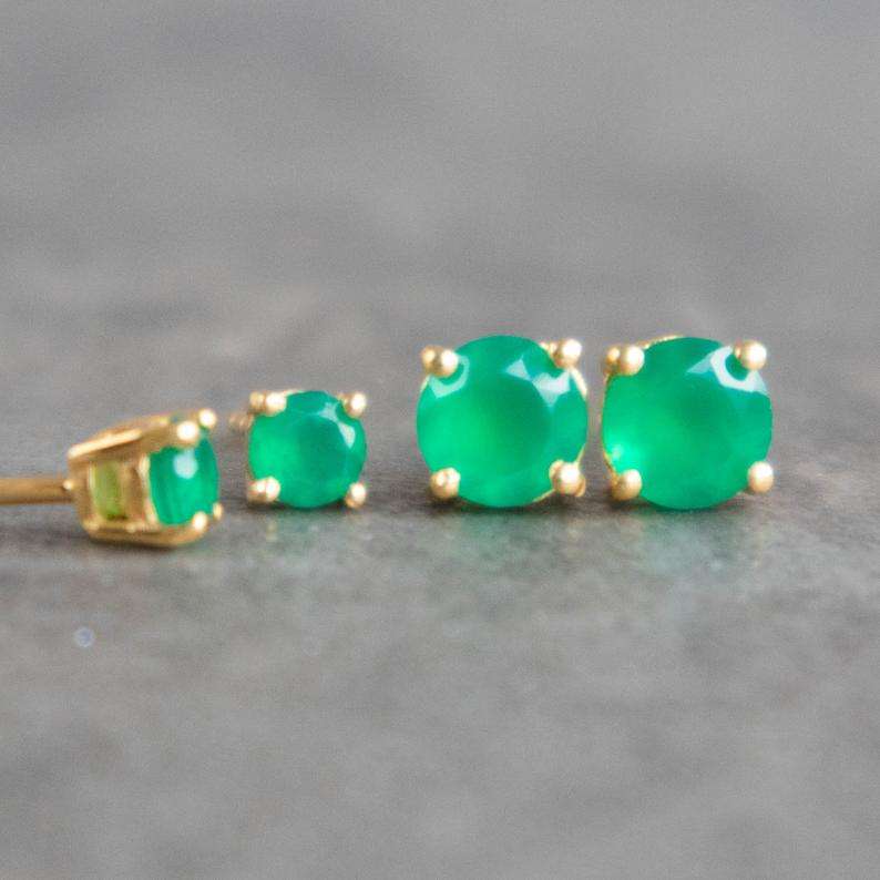 Green Onyx Gold Earrings