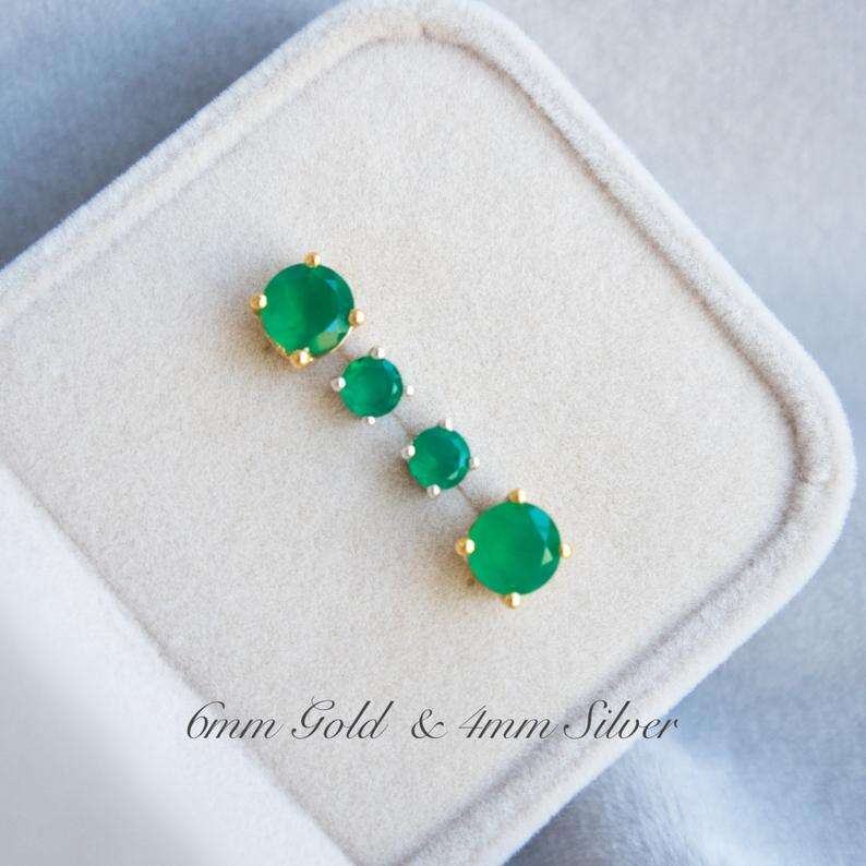 Green Onyx Stud Earrings 4mm 6mm