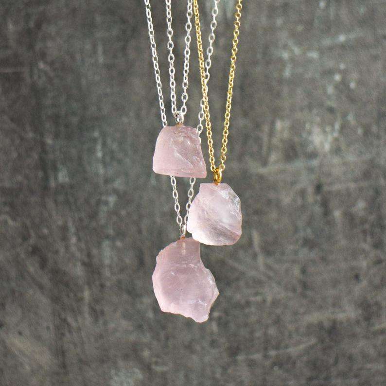 Raw rose cheap quartz pendant