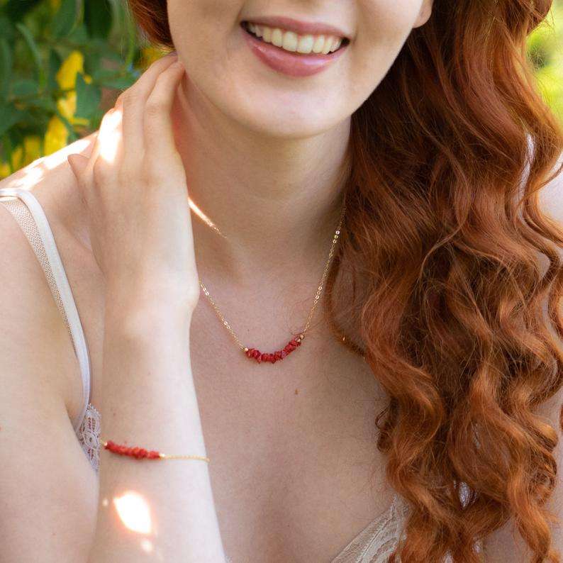 Raw Coral Necklace Bracelet