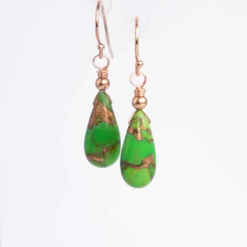 Rose Gold and Green earrings