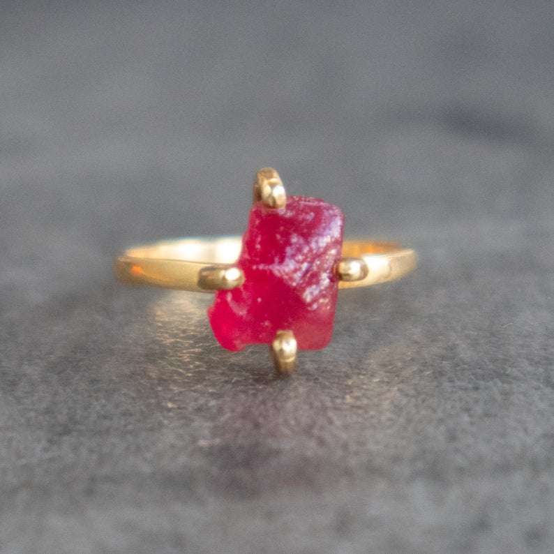 Raw Ruby Ring Natural Gemstone Deep Red Ruby Engagement Rings Abiza