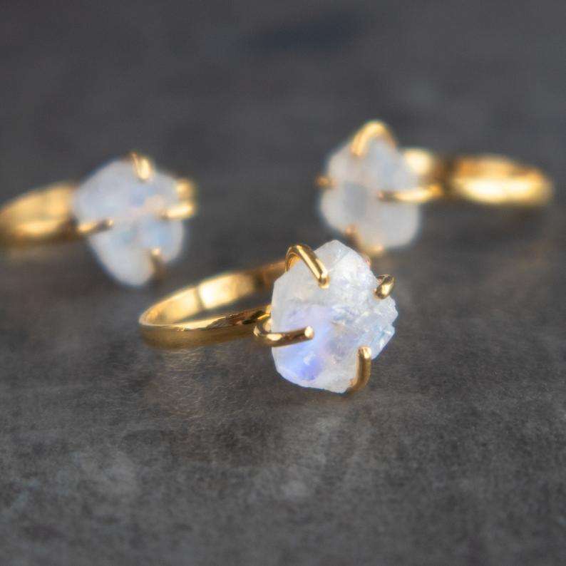 Raw Moonstone Ring Genuine and Natural Gemstone Abiza Jewellery
