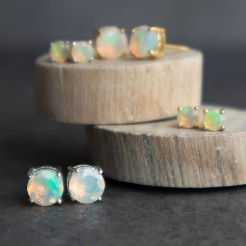 Opal Stud Earrings 18k Gold Vermeil