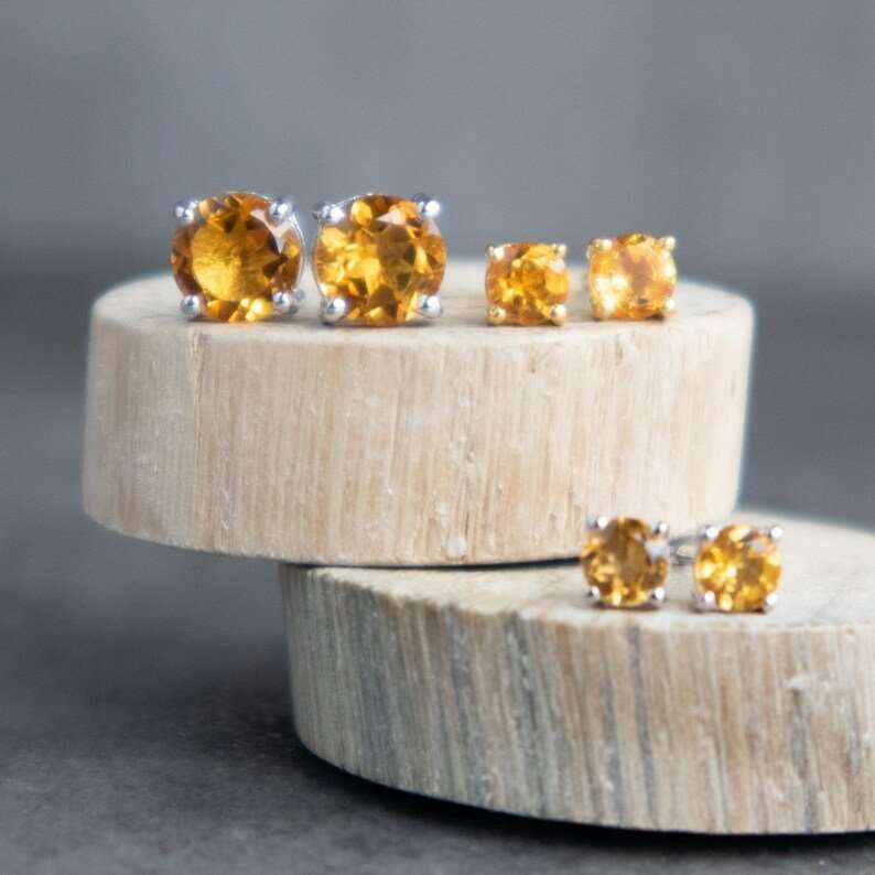 Citrine Stud Earrings Silver