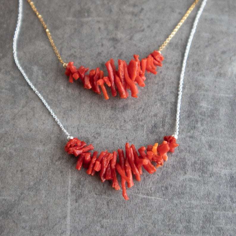 Nature Sea Coral Beaded Necklace/ Nature Red Coral Necklace/ - Etsy UK