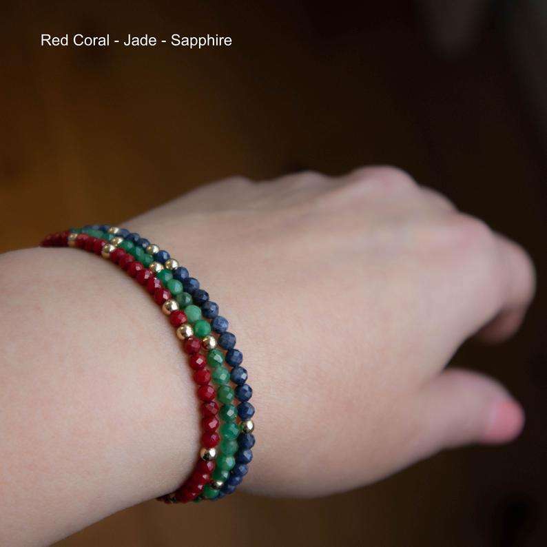 Red Coral Jade Sapphire Bracelets