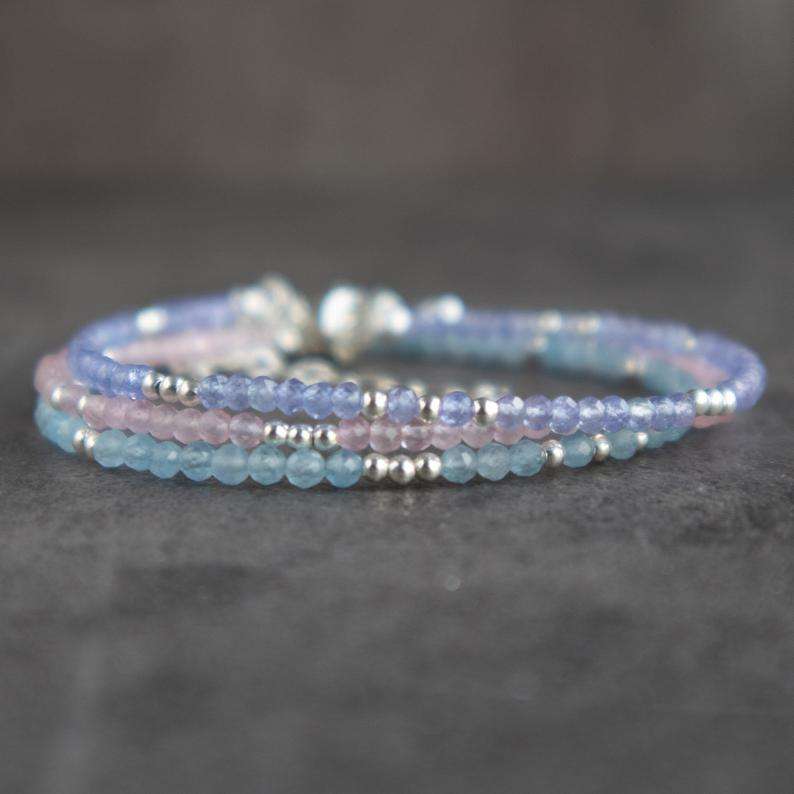 Tanzanite, Aquamarine and Rose Quartz Bracelet