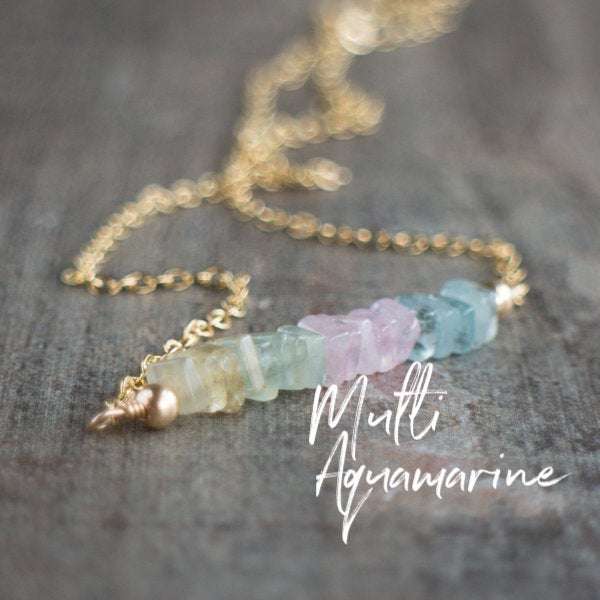 Aquamarine Morganite Bar Necklace