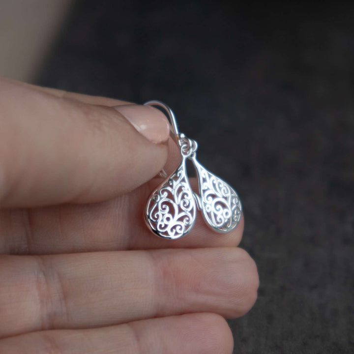 Silver Filigree Drop Earrings