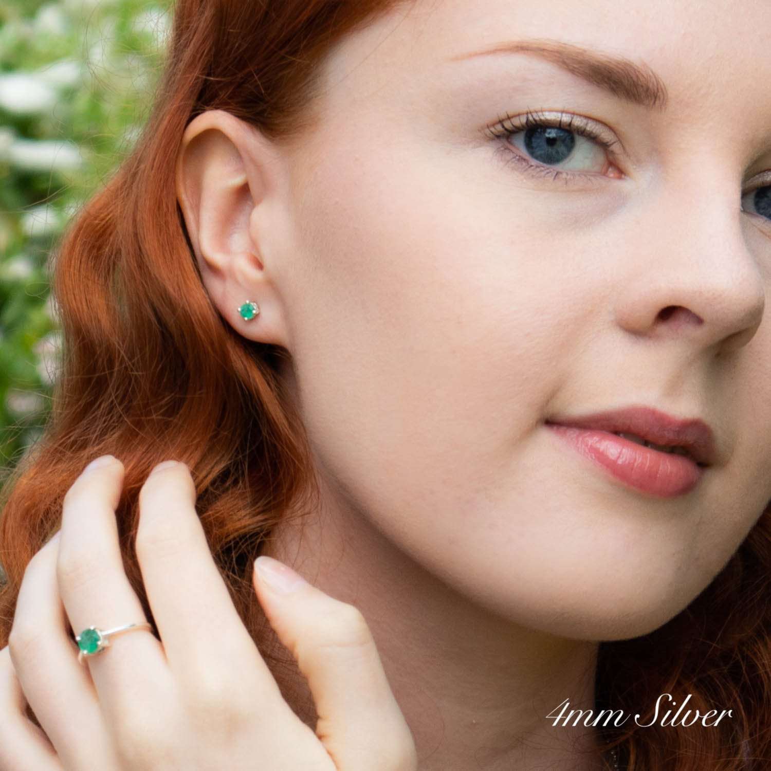 4mm emerald stud earrings discount