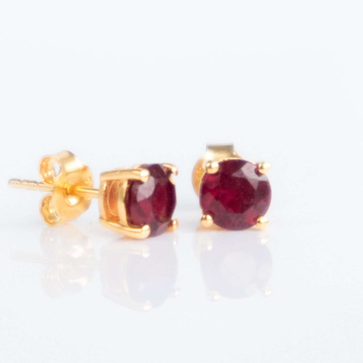 Ruby and Gold Stud Earrings