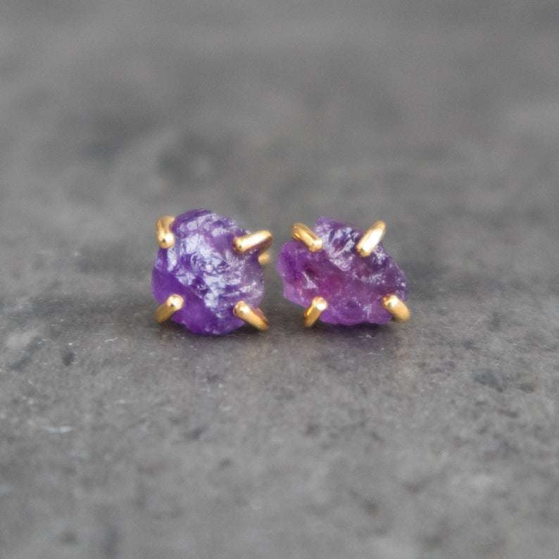 Raw Amethyst Stud Earrings