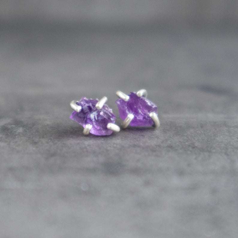 Raw Amethyst Earrings Silver