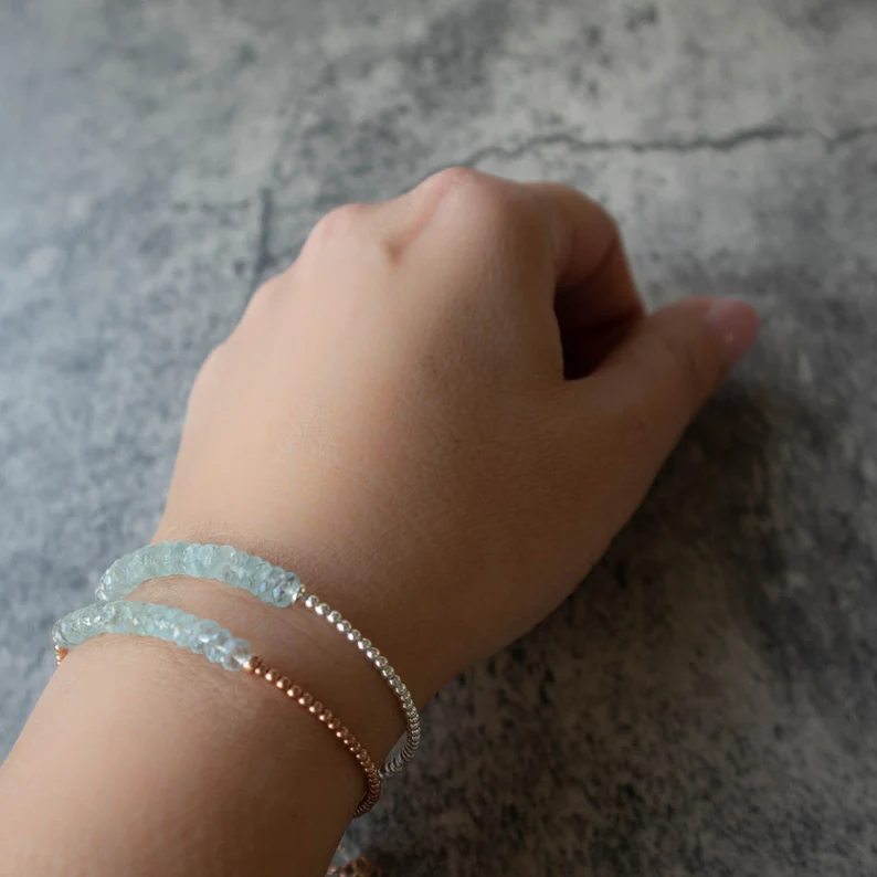 Aquamarine Bracelet Silver and Rose Gold