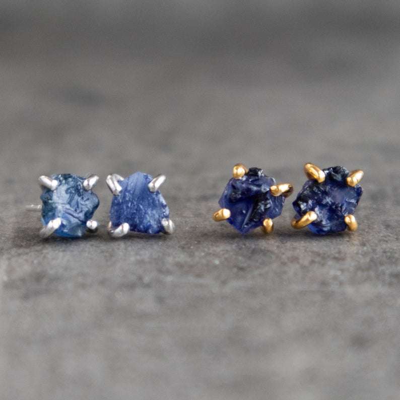 Raw Sapphire Stud Earrings