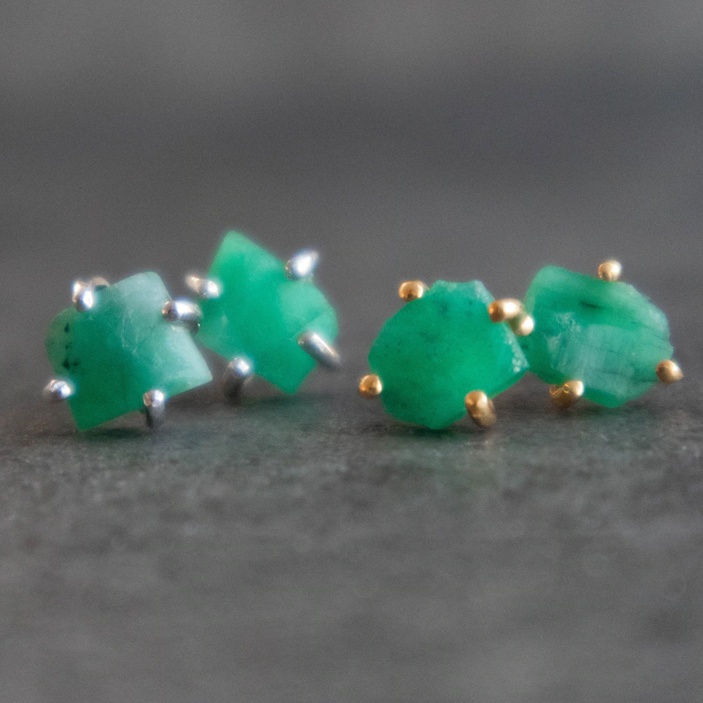Raw Emerald Earrings