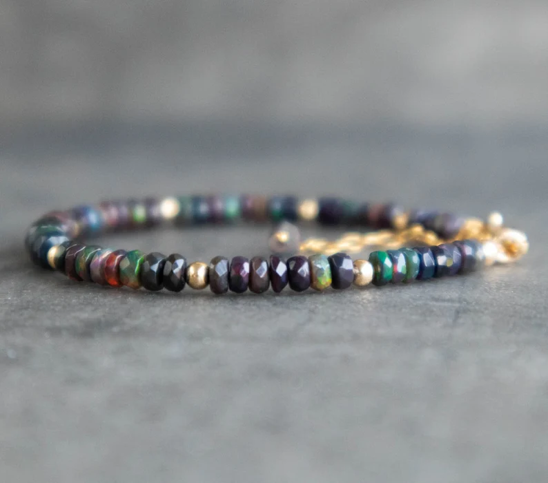 Amazon.com: black opal bracelet, natural ethiopian opal jewelry, unisex  jewelry, beaded spinel bracelet, iridescent gemstone 3.5 mm to 4 mm : Arts,  Crafts & Sewing