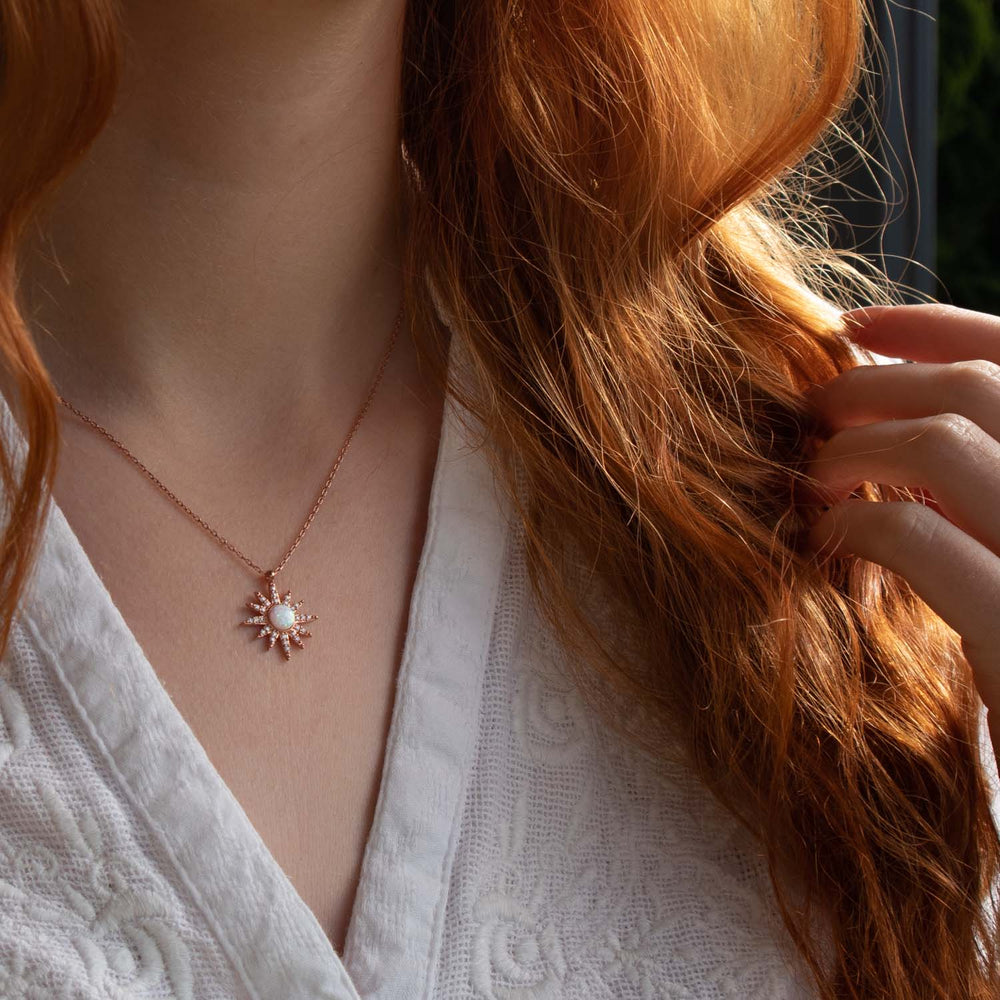 Rose Gold and Opal Sun Necklace 